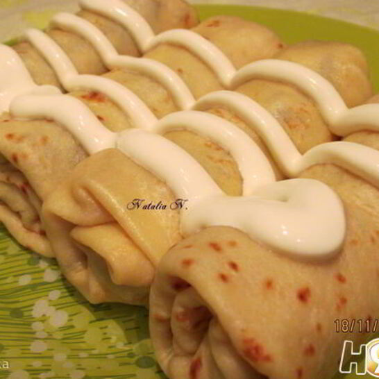 Рецепт блинов с курицей, грибами и сыром