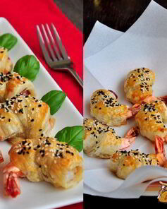 Мини-круассаны с креветками и прошутто