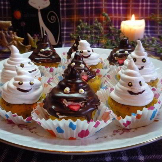 Рецепт тыквенно-маковых кексы с воздушным кремом веселые привидения