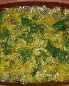 Кабачково-тыквенная запеканка с зеленью и овсяными хлопьями