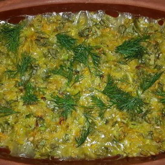 Рецепт кабачкова-тыквенной запеканка с зеленью и овсяными хлопьями