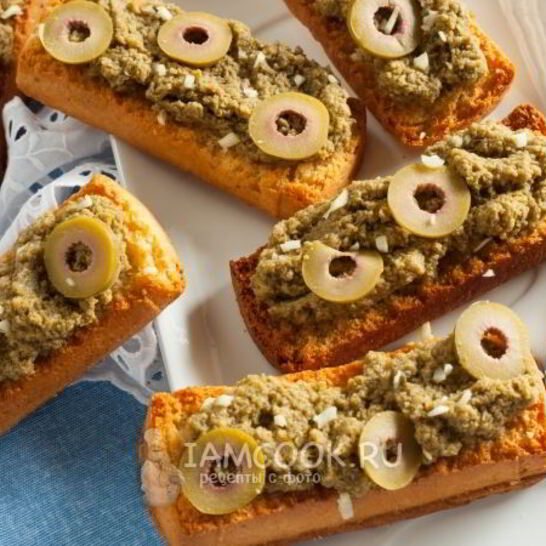 Рецепт брускетты с оливковой пастой