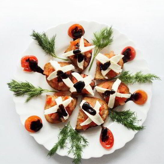 Рецепт брускетт из моцареллы unagrande и помидоров