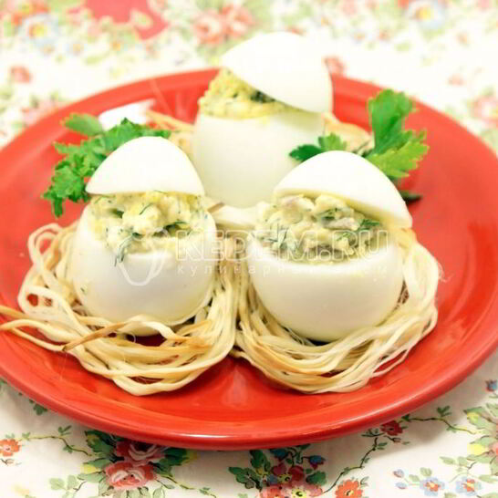 Рецепт яиц фаршированных гнездышки