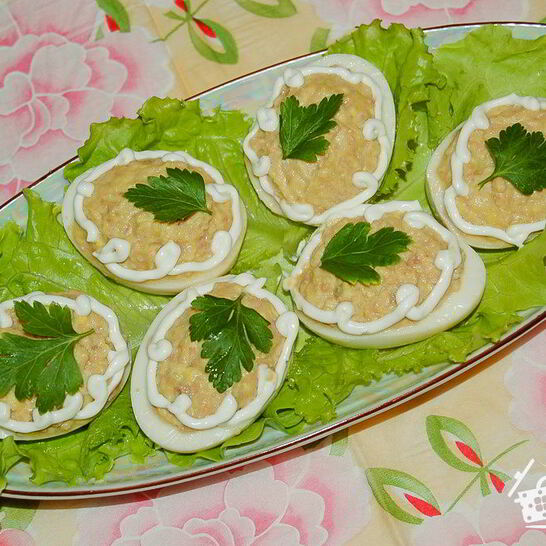 Рецепт яиц, фаршированных печенью трески