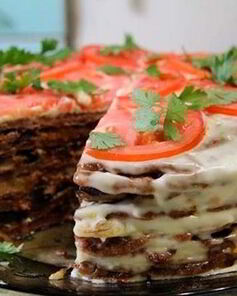 Нежный печеночный торт с грибами