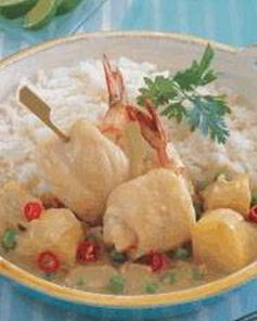 Рулетики из рыбы с креветками в соусе карри