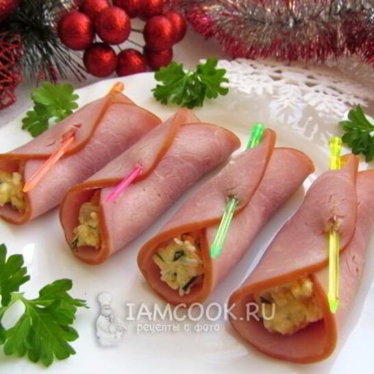 Рецепт рулетиков из ветчины с начинкой